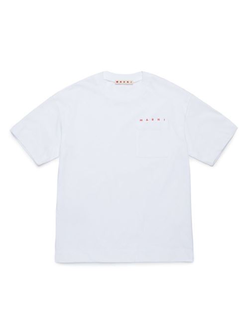 T-shirt unisex bambino Marni Kids bianca con taschino e logo MARNI KID | M01415M00RF0M100